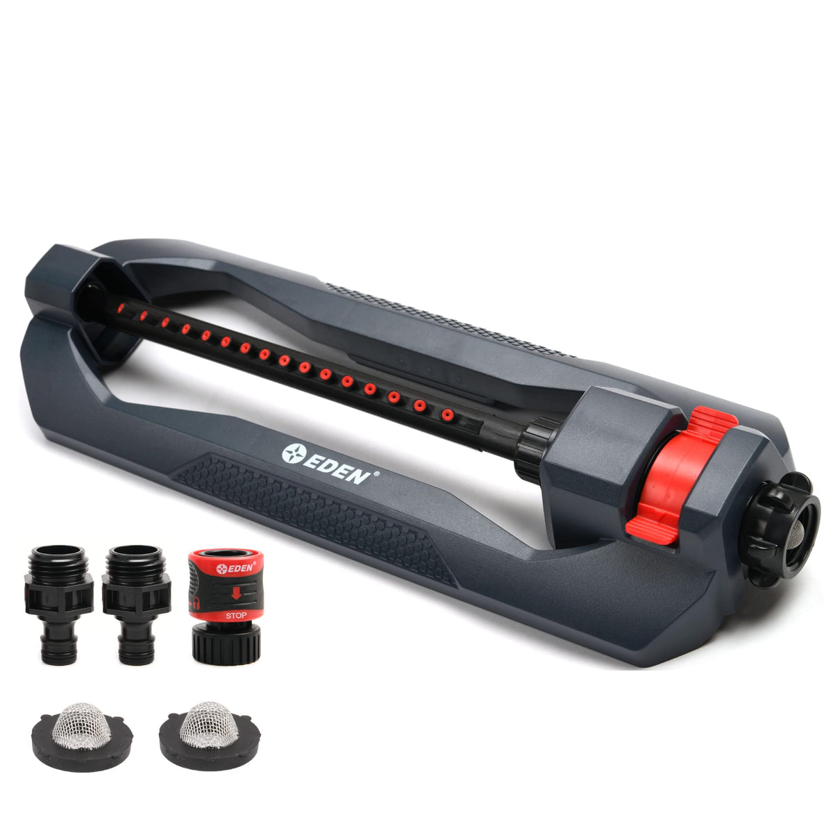 Eden Turbo Oscillating Sprinkler setup showcases adjustable range for precise watering