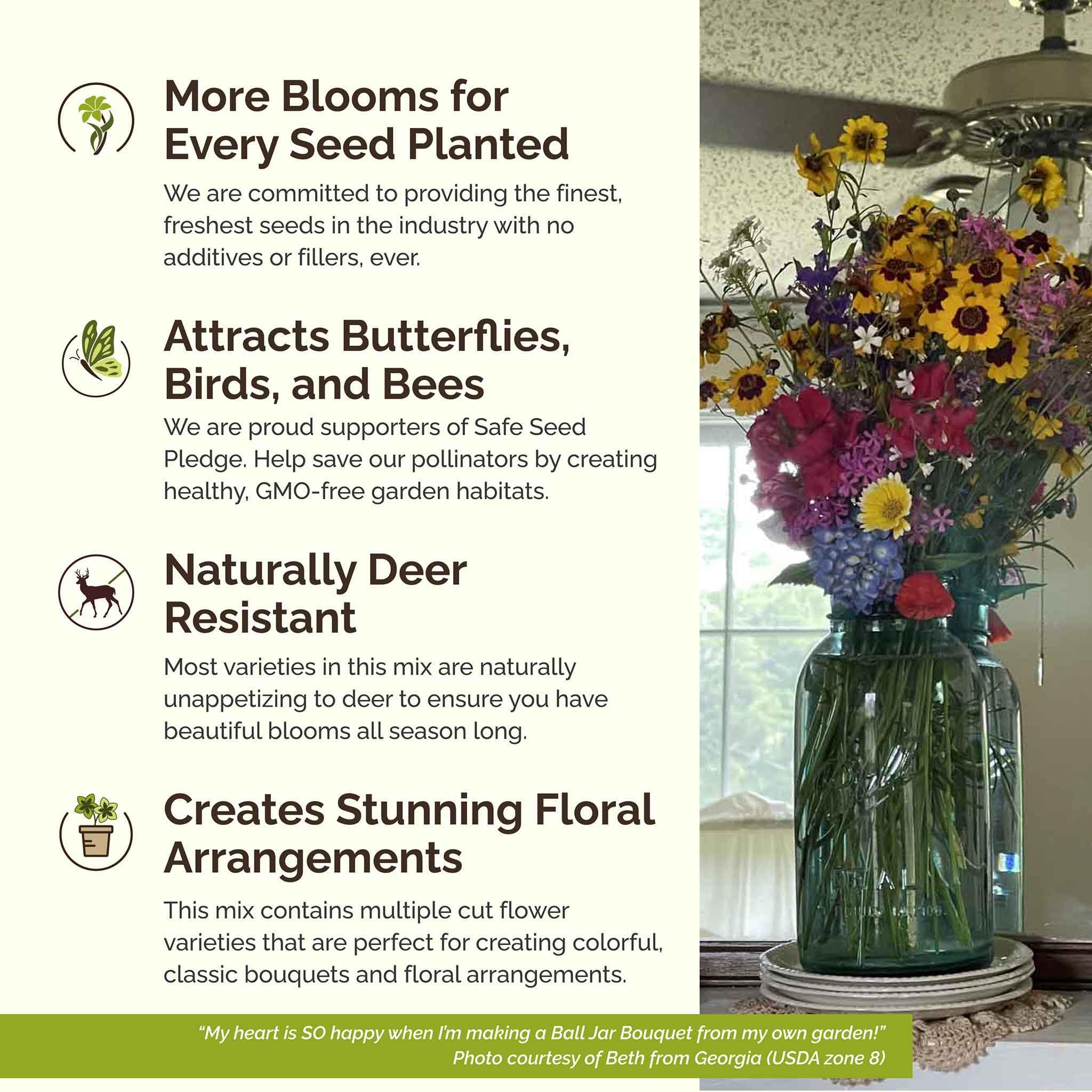 Eden Brothers Burst of Bloom seed mix suitable for spring or fall planting.