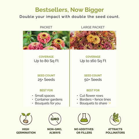 Eden Brothers Cupcakes Pink Mix seed packet, strong germination for vivid color.
