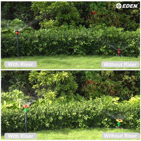 Eden coverage expansion using multiple risers across a lawn
