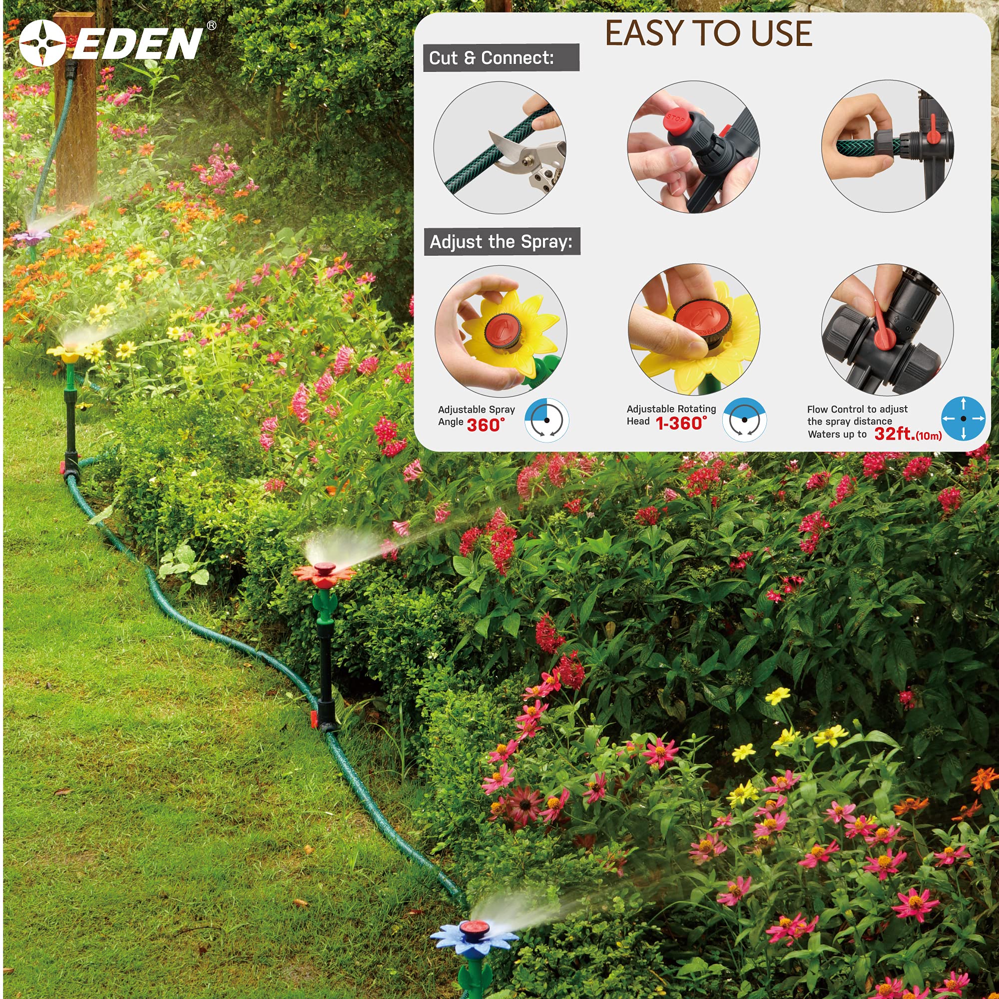 Eden Daisy 3-Way Hose Connector enables two watering channels