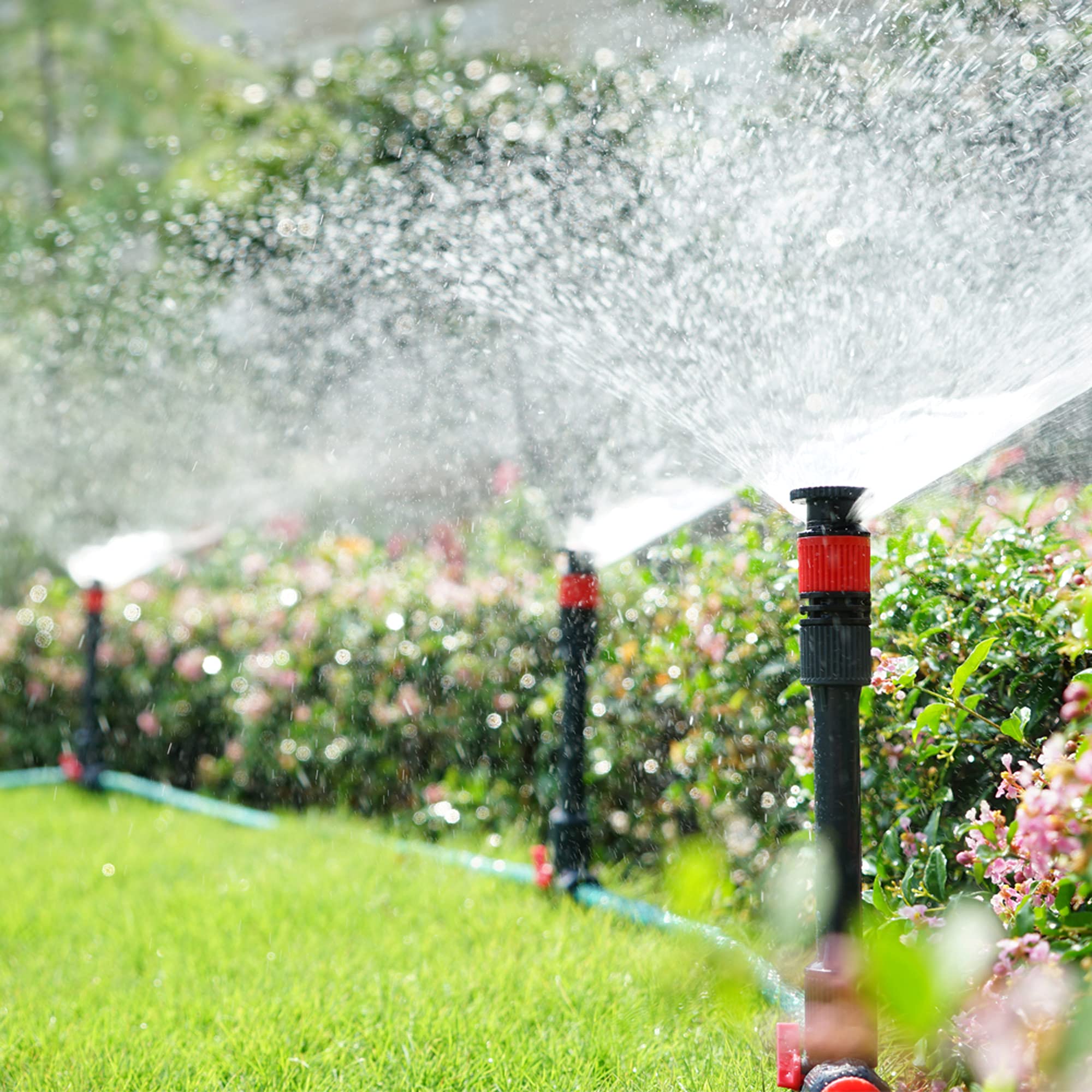Eden lawn and bed watering sprinklers reach both grass and flower beds efficiently.