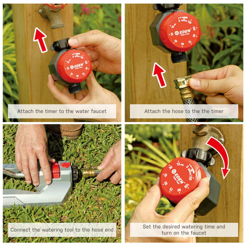 Eden Mechanical Hose Timer manual on/off button allows override when needed.