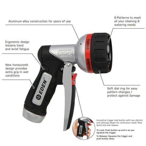 Eden PRO 94833 six-pattern turbo nozzle with versatile garden spraying options