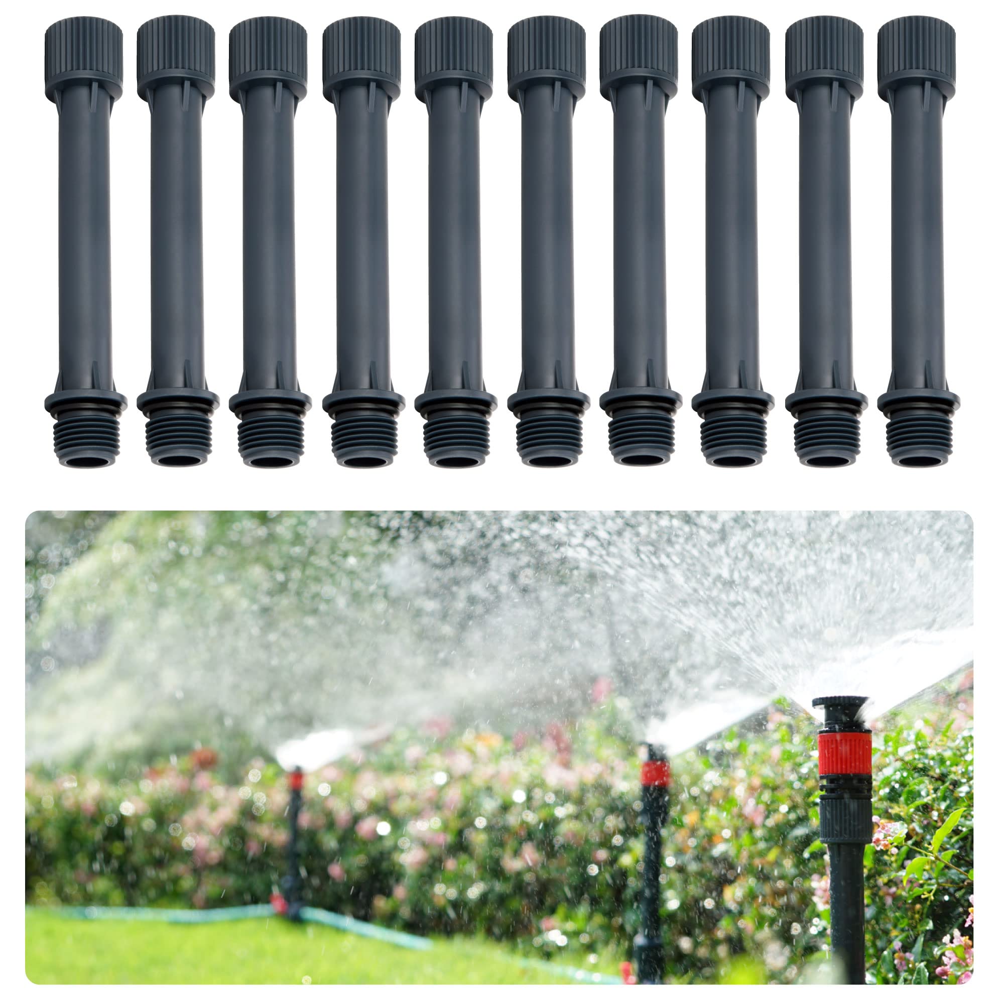 Eden sprinkler head elevation example showing expanded reach across garden beds