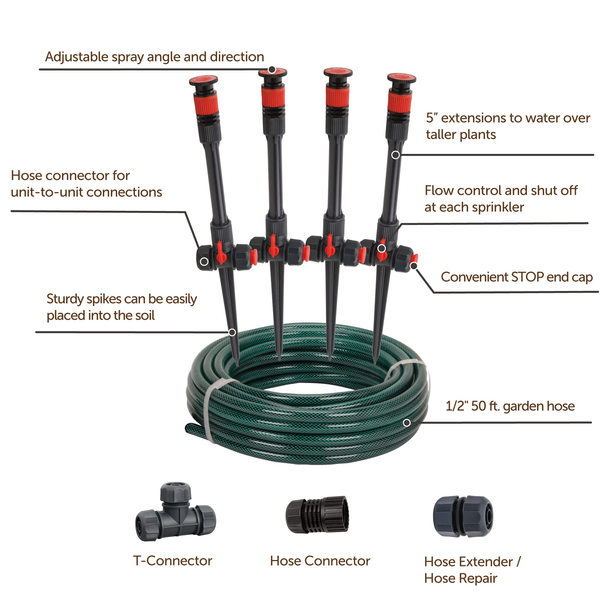 Eden three-way hose connector allows splitting watering across two garden zones.
