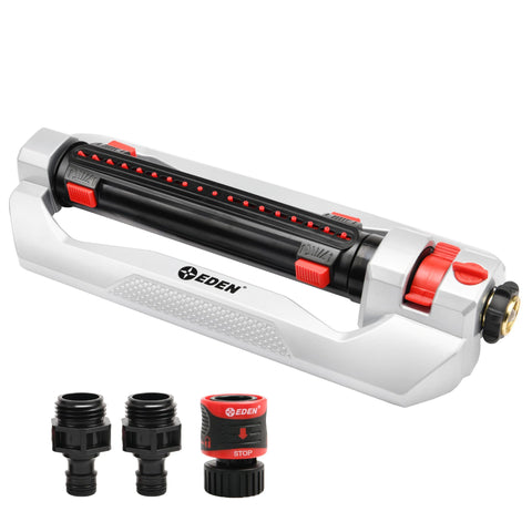Eden Turbo Oscillating Sprinkler delivering full lawn coverage for even watering.