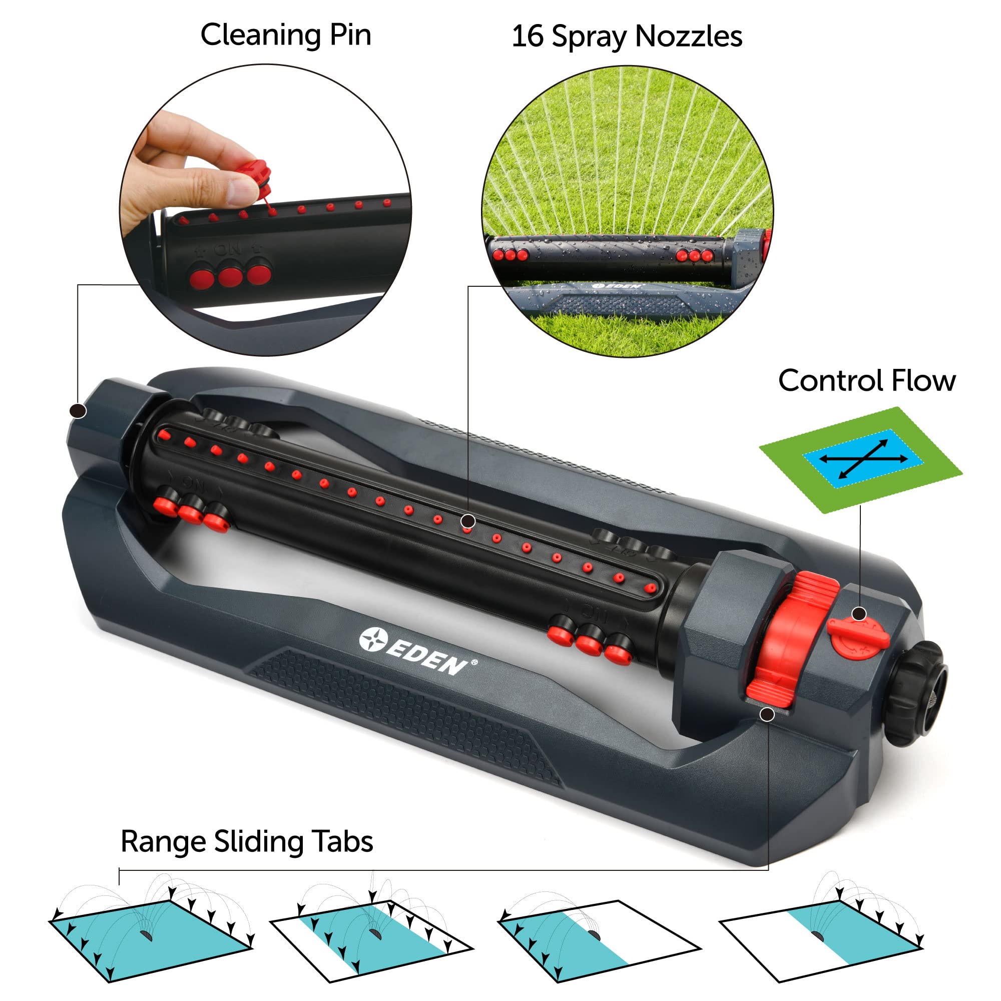 Eden Turbo Oscillating Sprinkler Quick Connect set enables easy hose changes.
