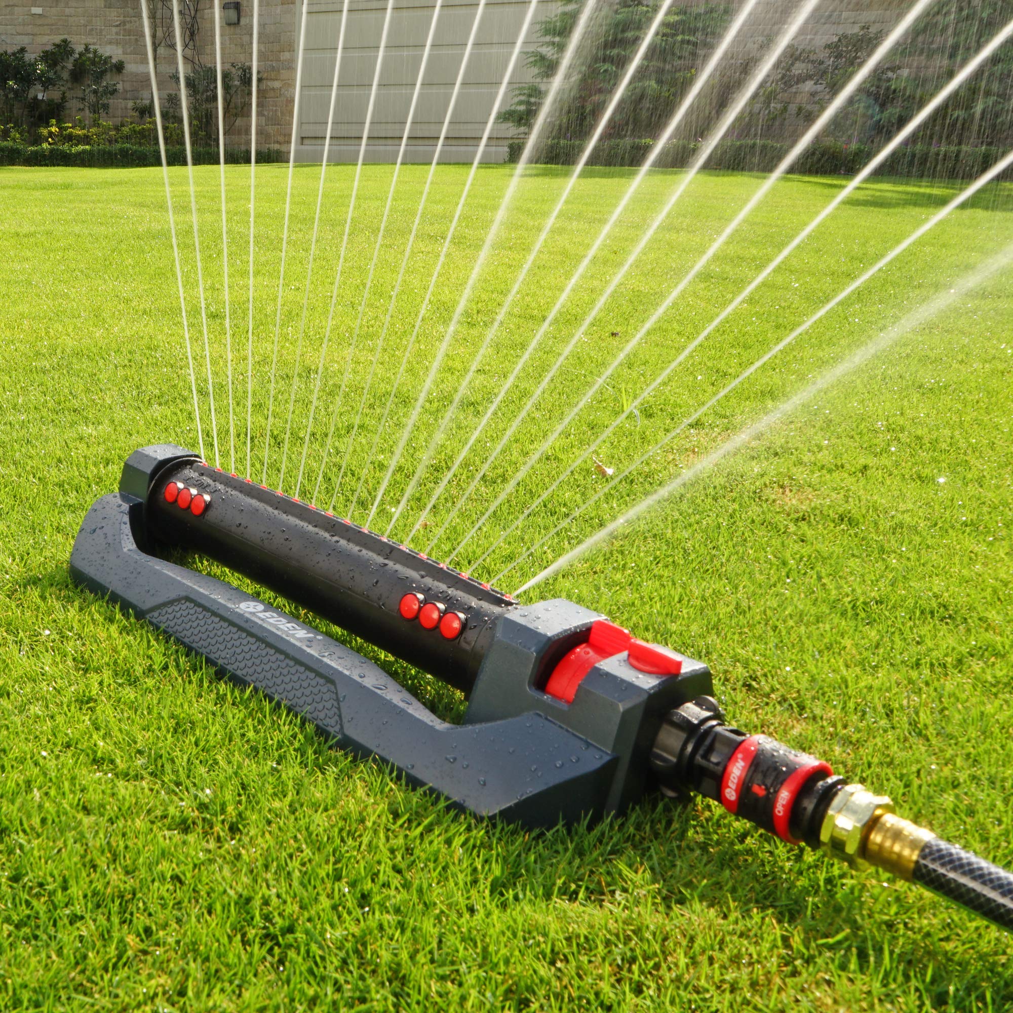 Eden Turbo Oscillating Sprinkler turbo drive motor delivers smooth operation.