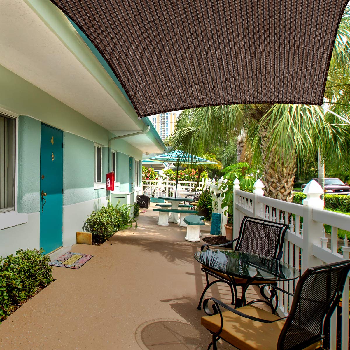 Eden's Decor shade sail over patio area providing cooling shade.