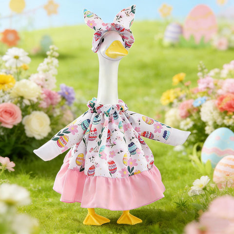 EdenShine 23-inch cement goose wearing the outfit for year-round display.