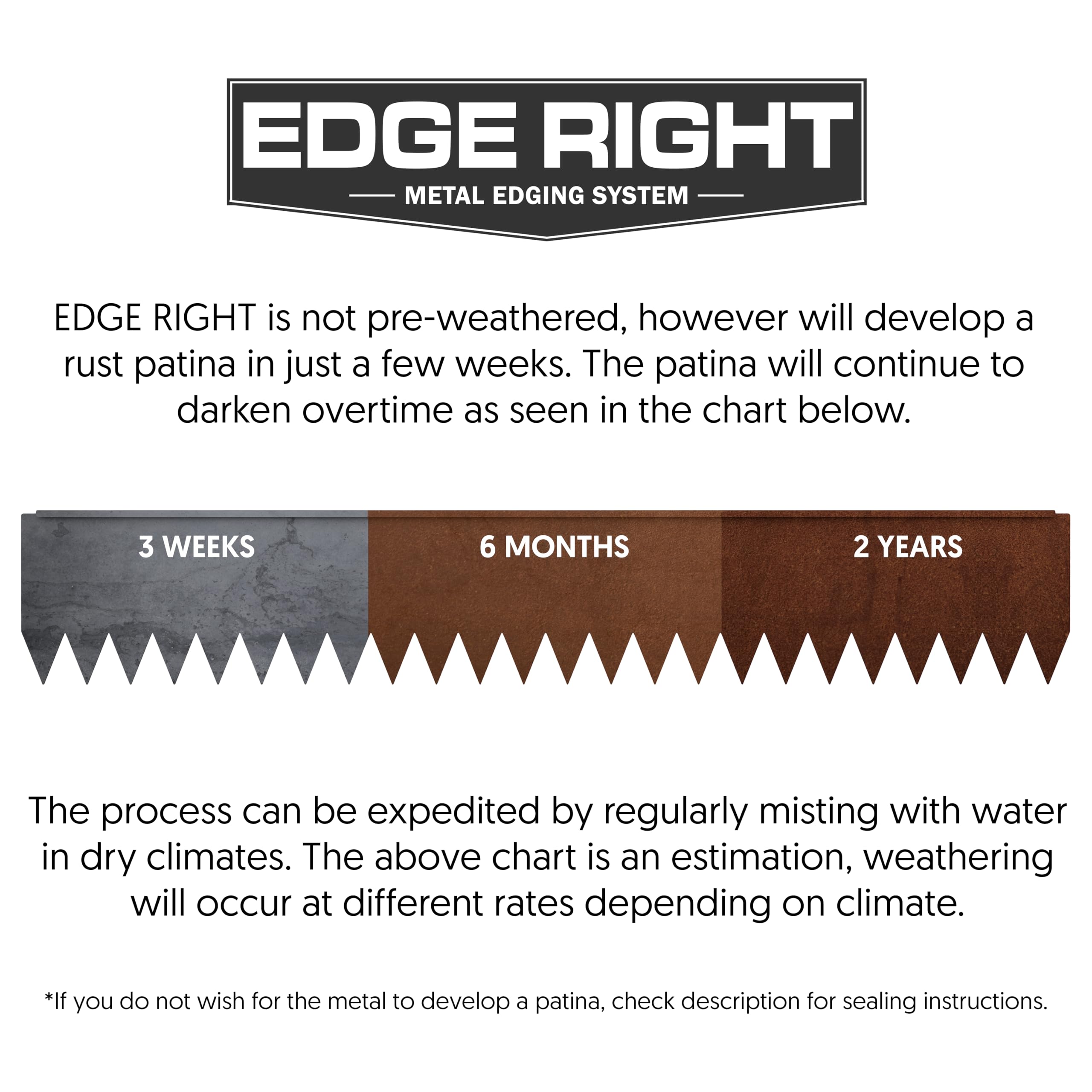 Edge Right COR-TEN steel border in a garden bed with patina finish.