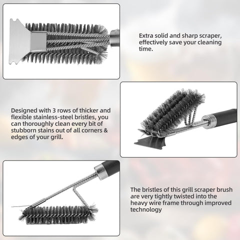 Edgnb grill brush 18-inch handle provides easy leverage and safety