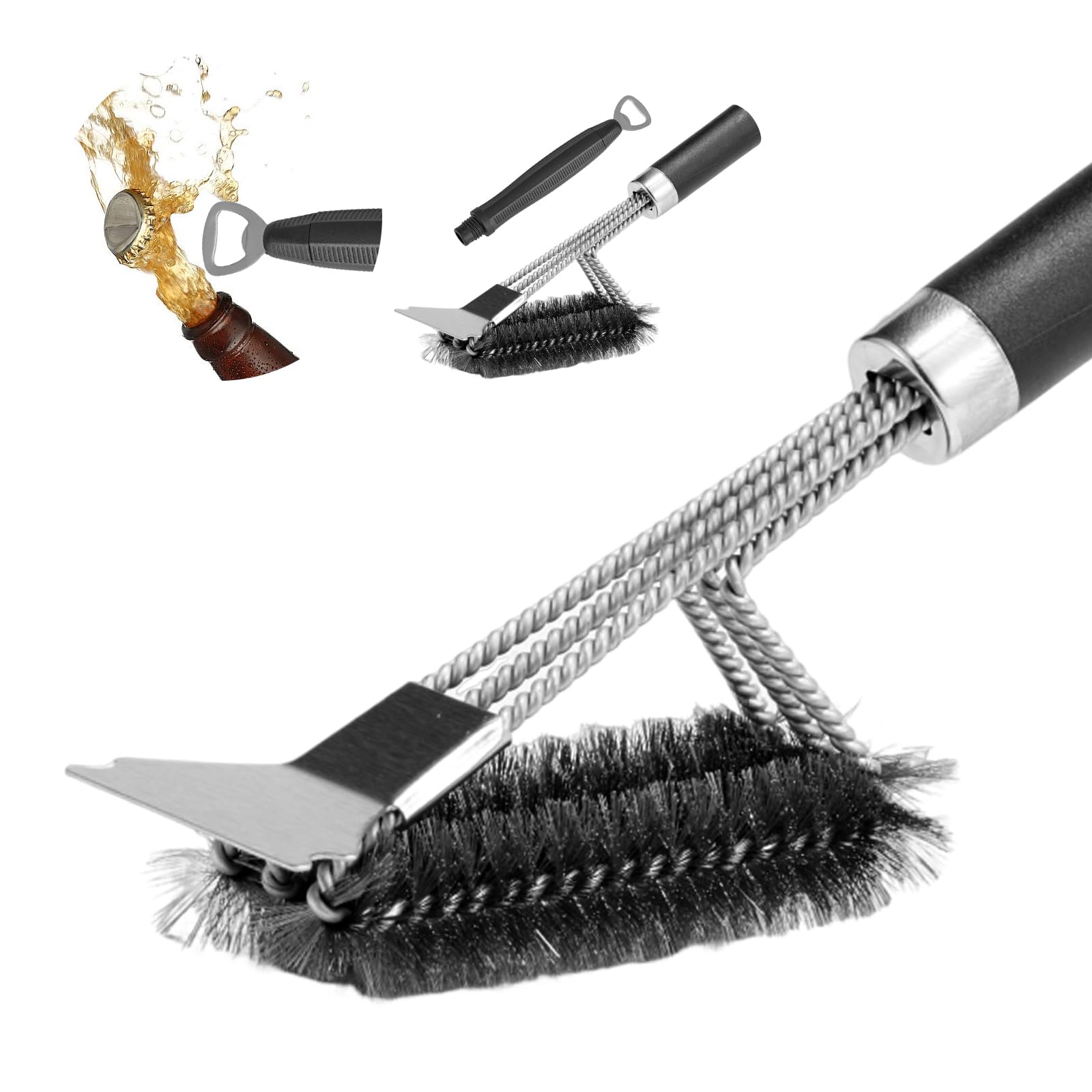 Edgnb grill brush with bottle opener for convenient post‑grill cleanup