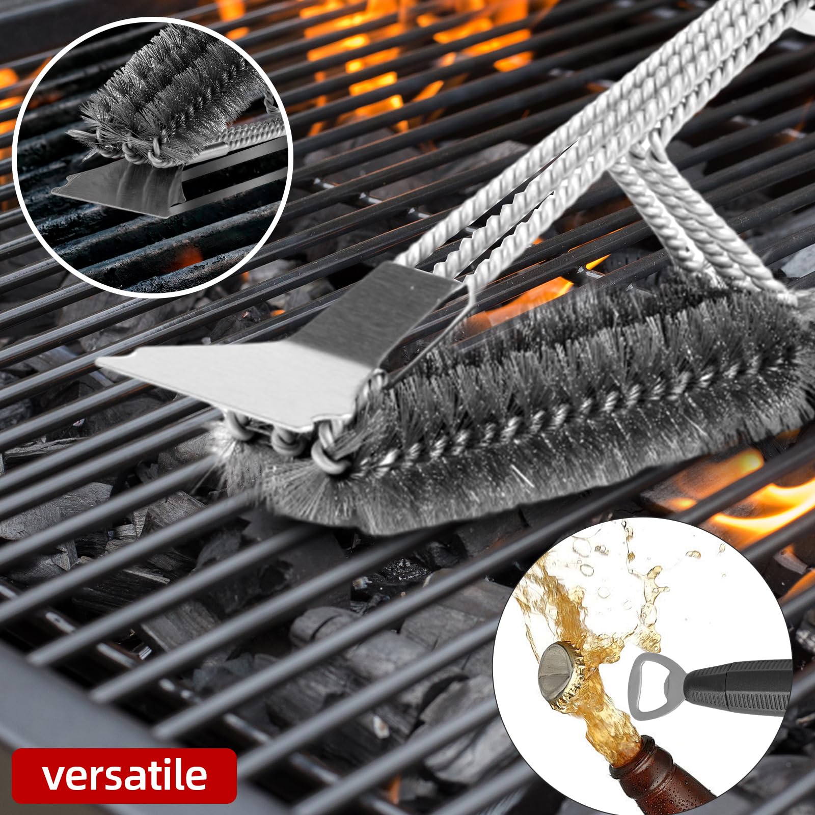 Edgnb grill brush detachable handle for compact storage