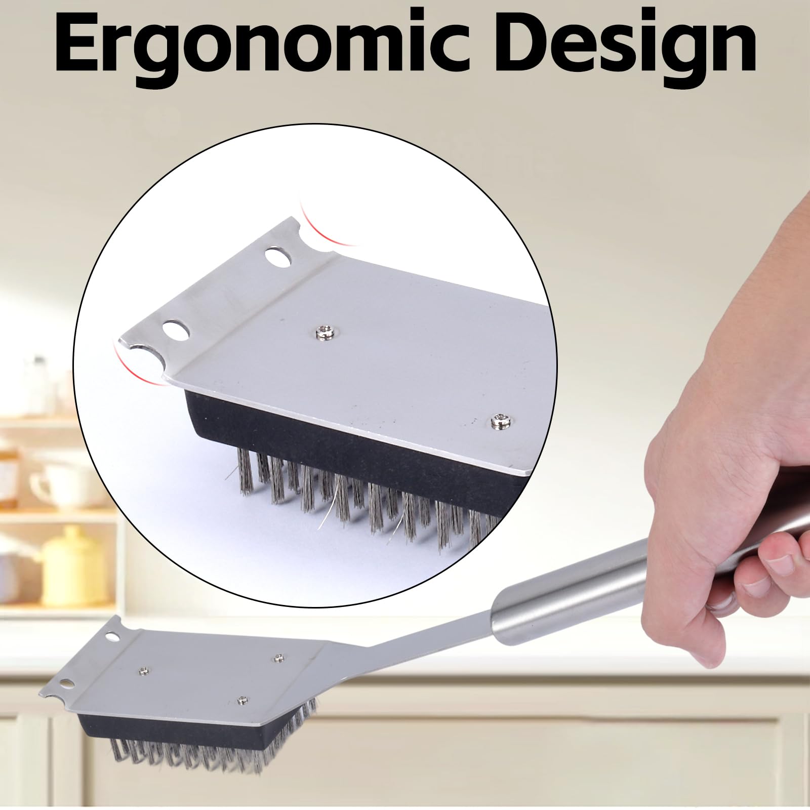 Edgnb grill brush with built-in scraper speeds grease removal.