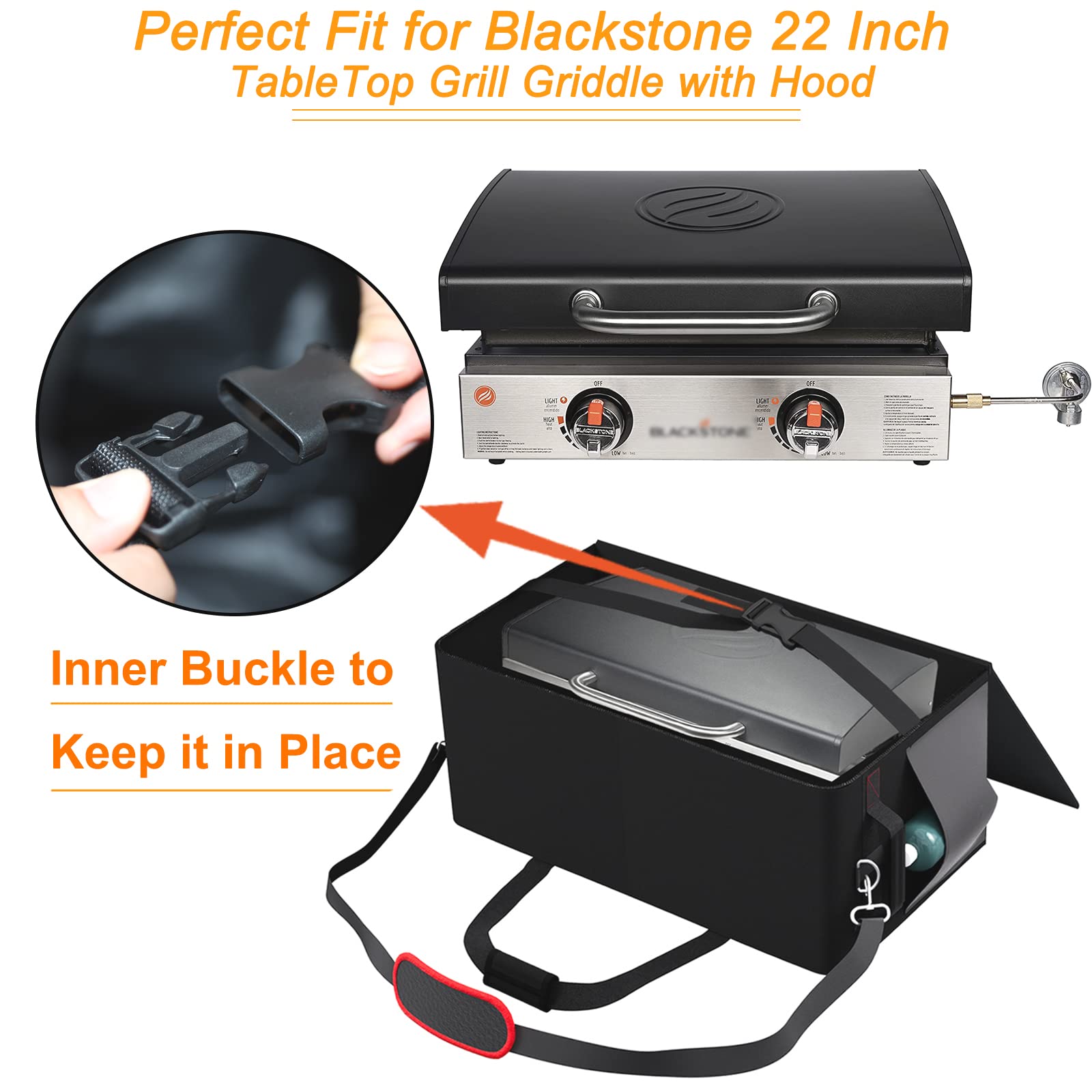Interior buckle secures the 22-inch griddle for safe transport