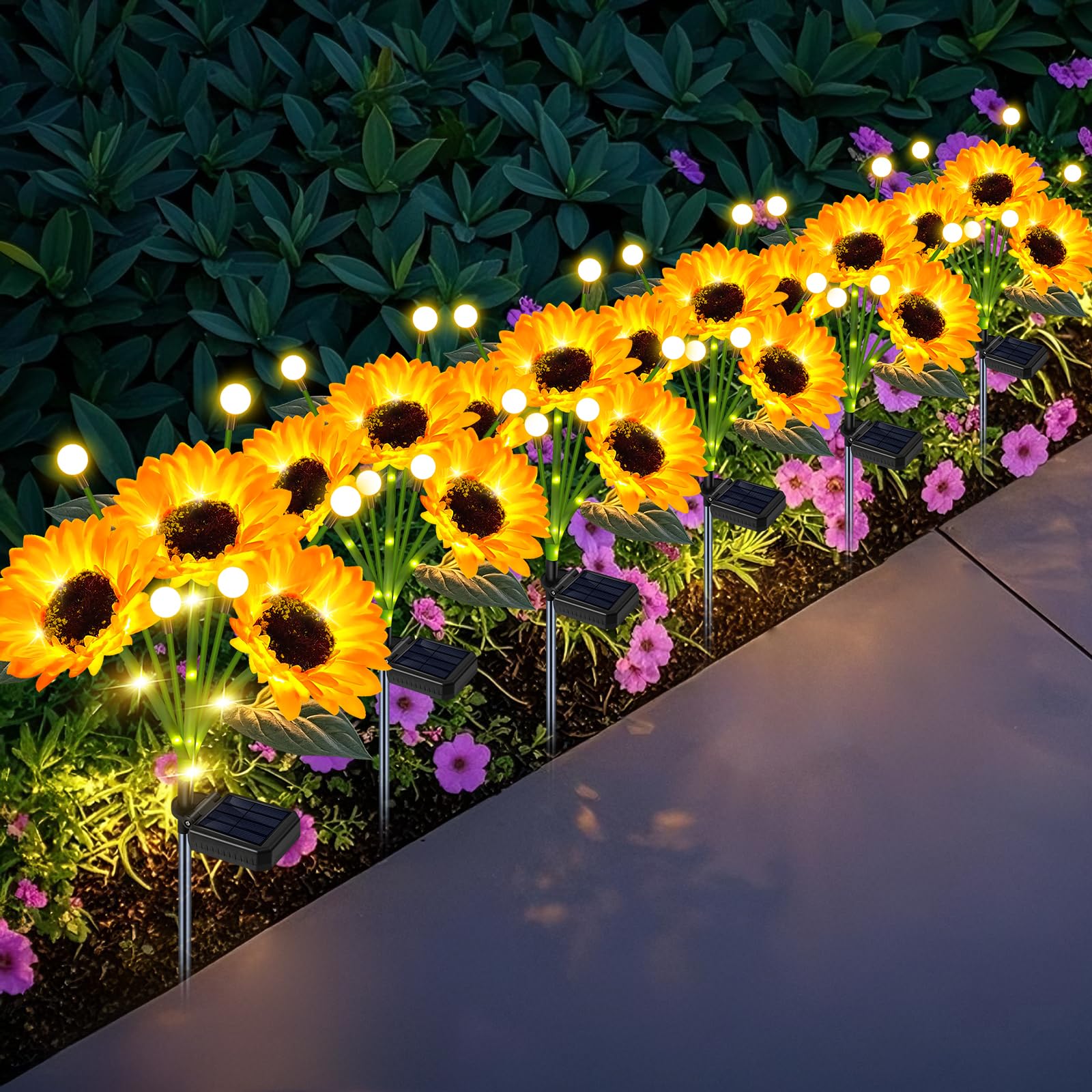 EDOF sunflowers with firefly lights kit for bright outdoor ambiance.