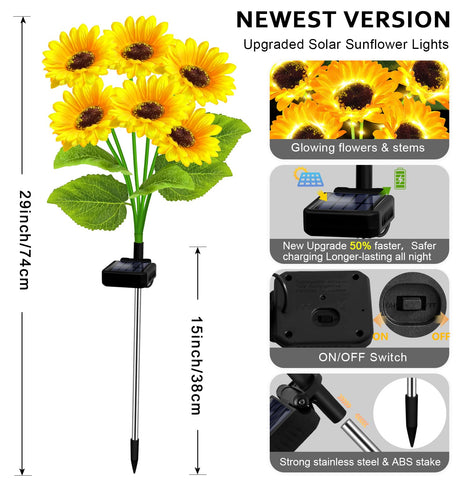 EDOF sunflower lights 6-pack ground stakes install quickly in soil.