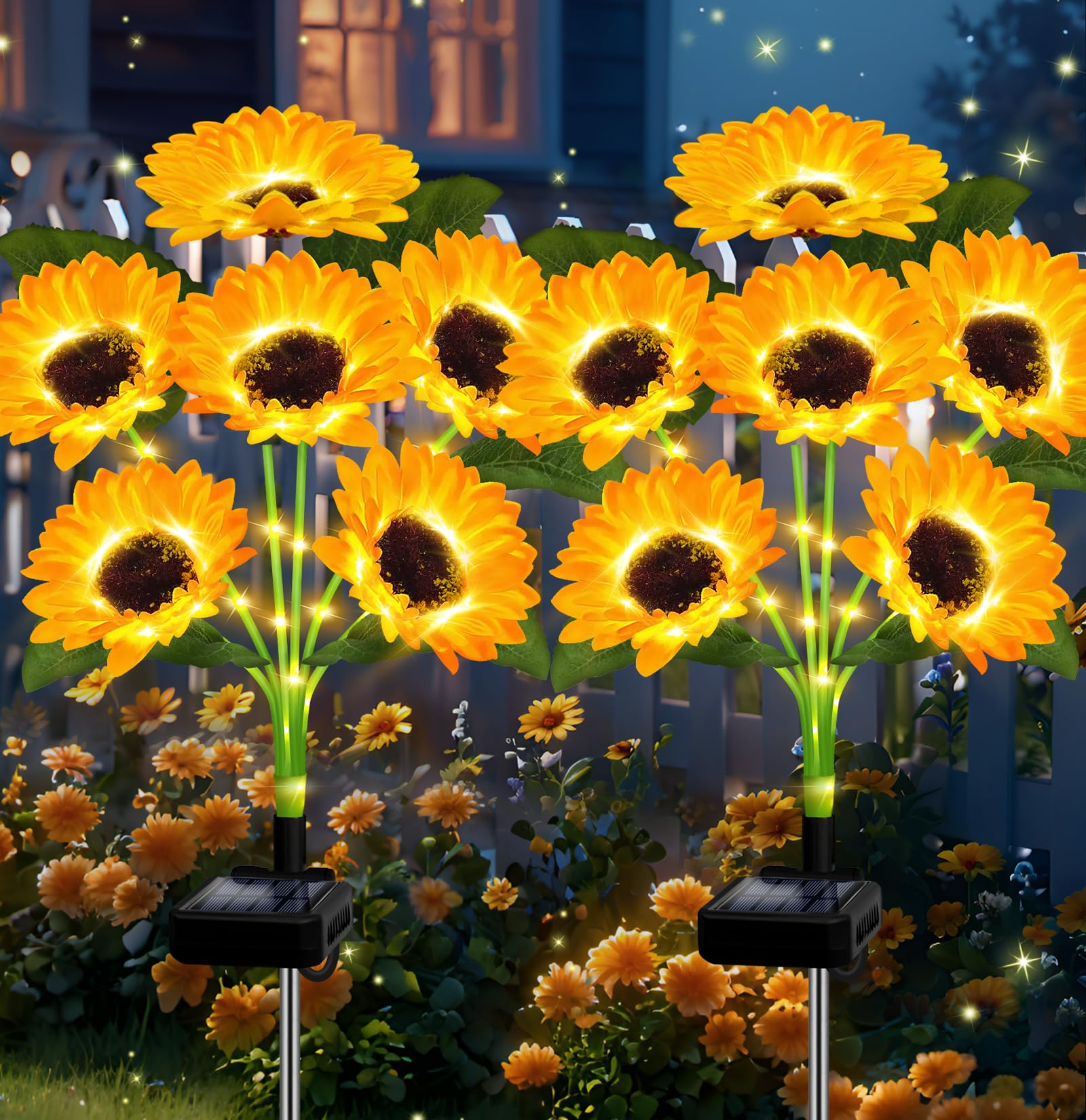 EDOF sunflower solar lights illuminate outdoor spaces with a warm garden glow.