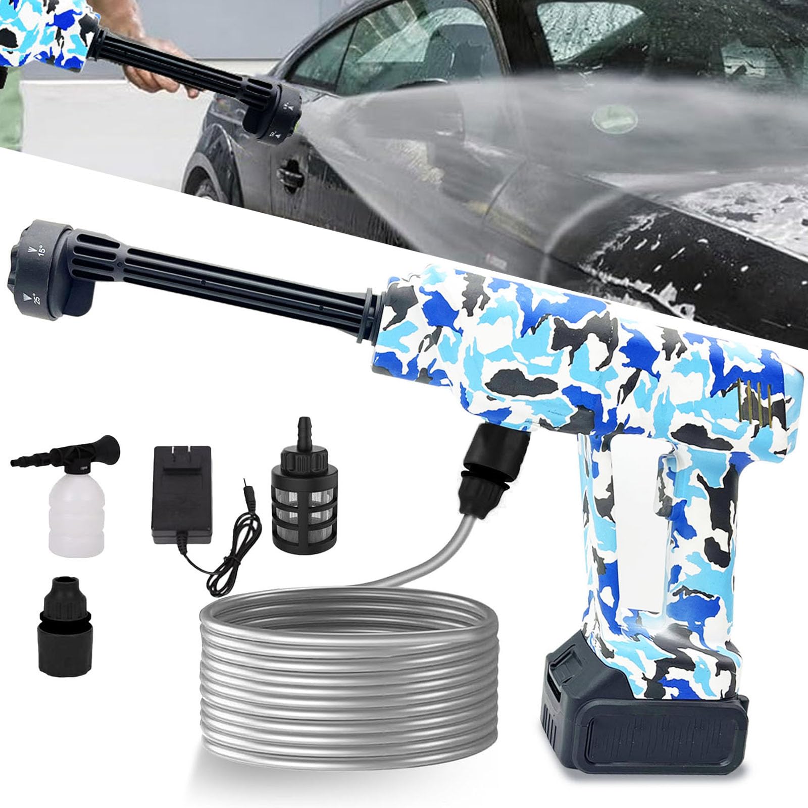 EDOMOL camouflage portable pressure washer front view for car and home cleaning.