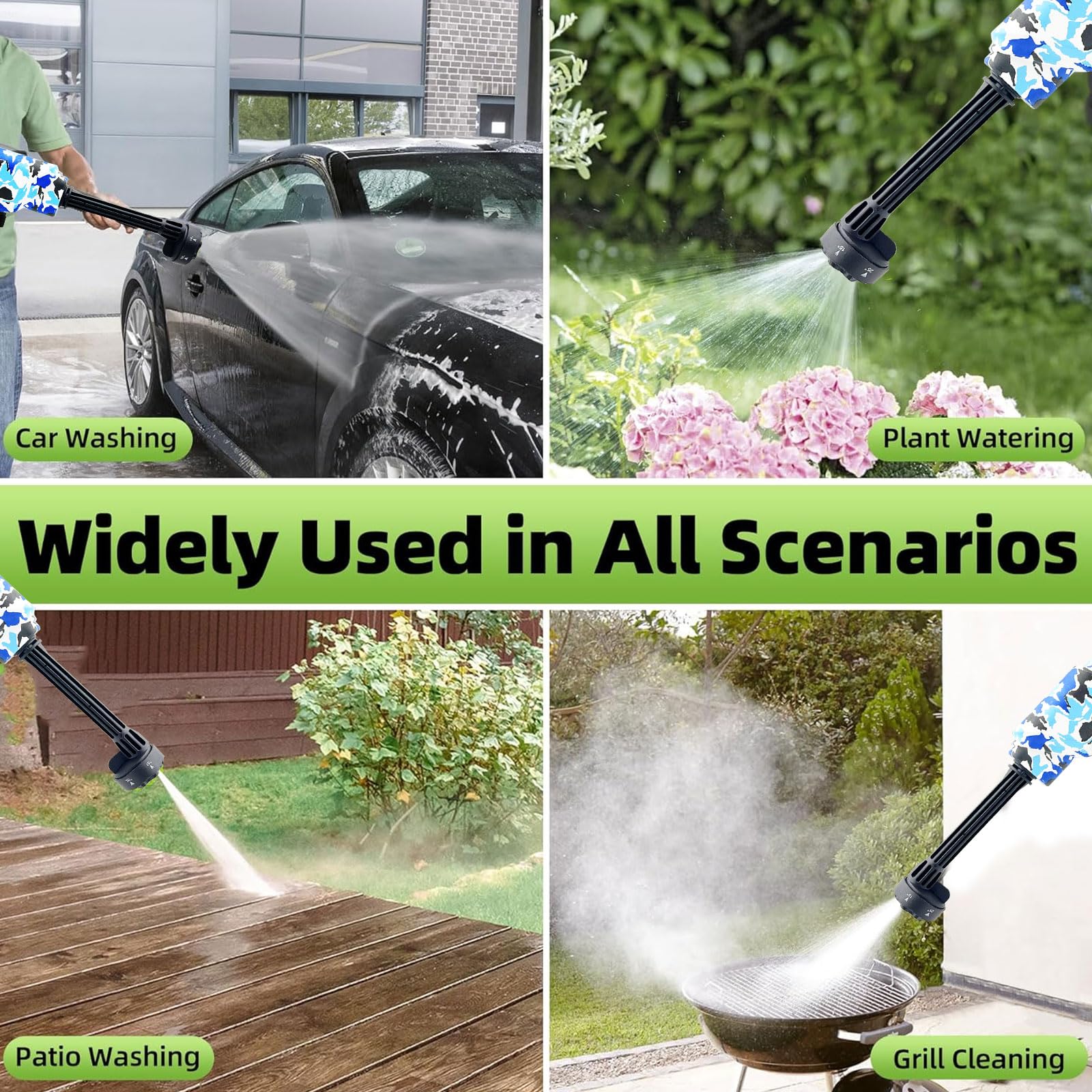 EDOMOL portable washer in action cleaning a car outdoors.