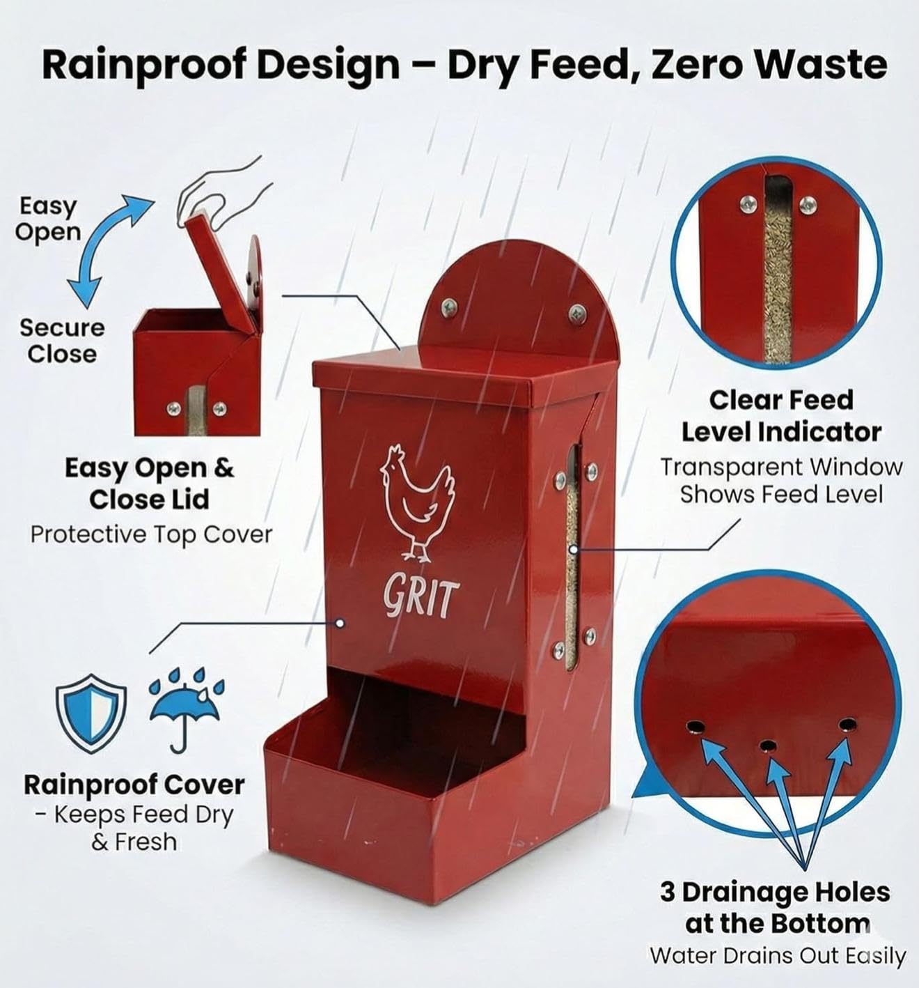 EDRISCO outdoor poultry feeder designed for easy cleaning and hygiene on coops
