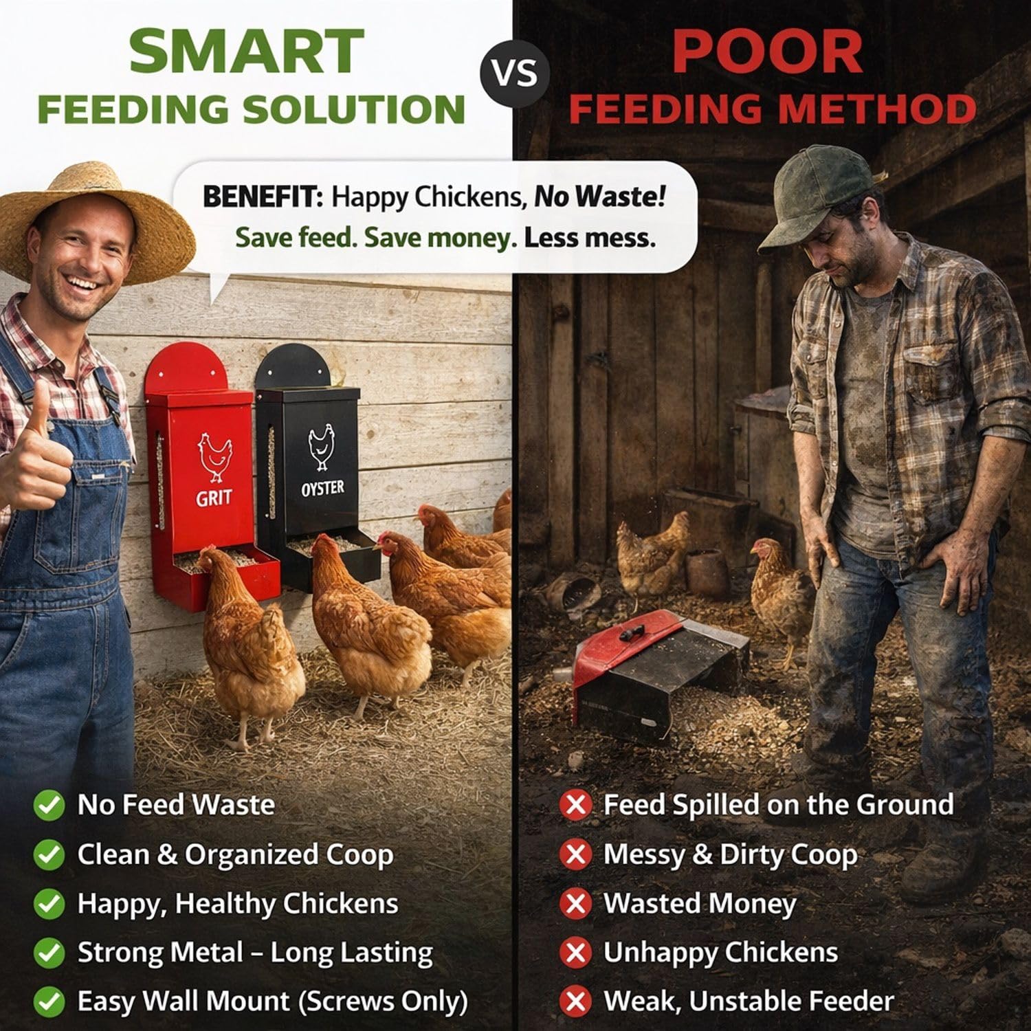 EDRISCO oyster-shell feeder bin keeps oyster shell dry and accessible for hens