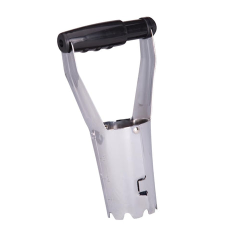 Edward Tools bulb planter with automatic release for quick bulb insertion.