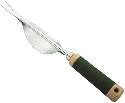 Edward Tools weeding tool demonstrates the lever-action base for easier weed removal.