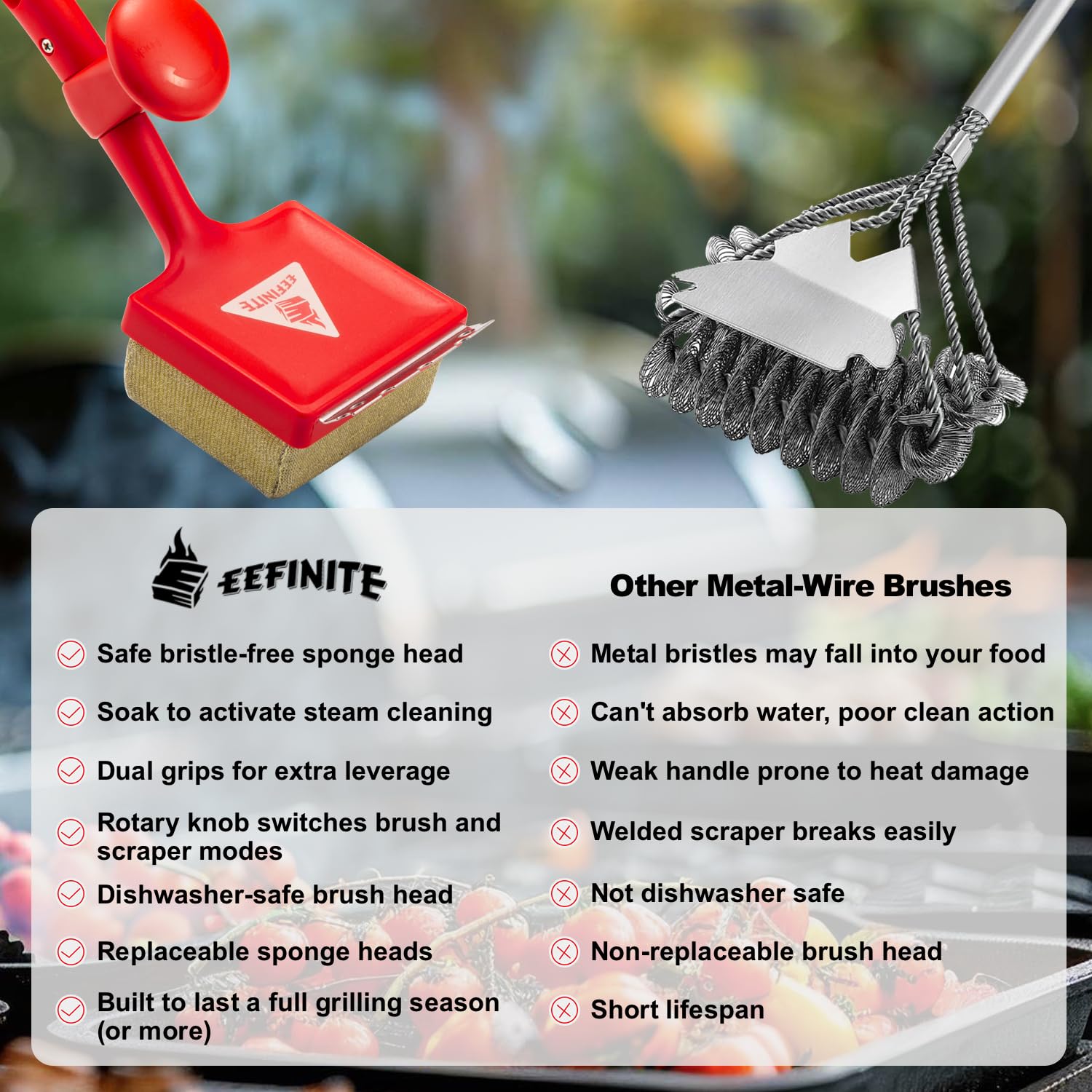 EEFINITE dishwasher-safe grill brush for easy maintenance