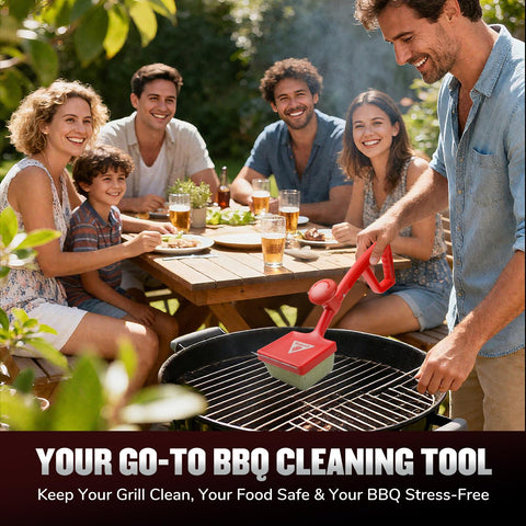 EEFINITE red brush helps identify tool on grill shelf.