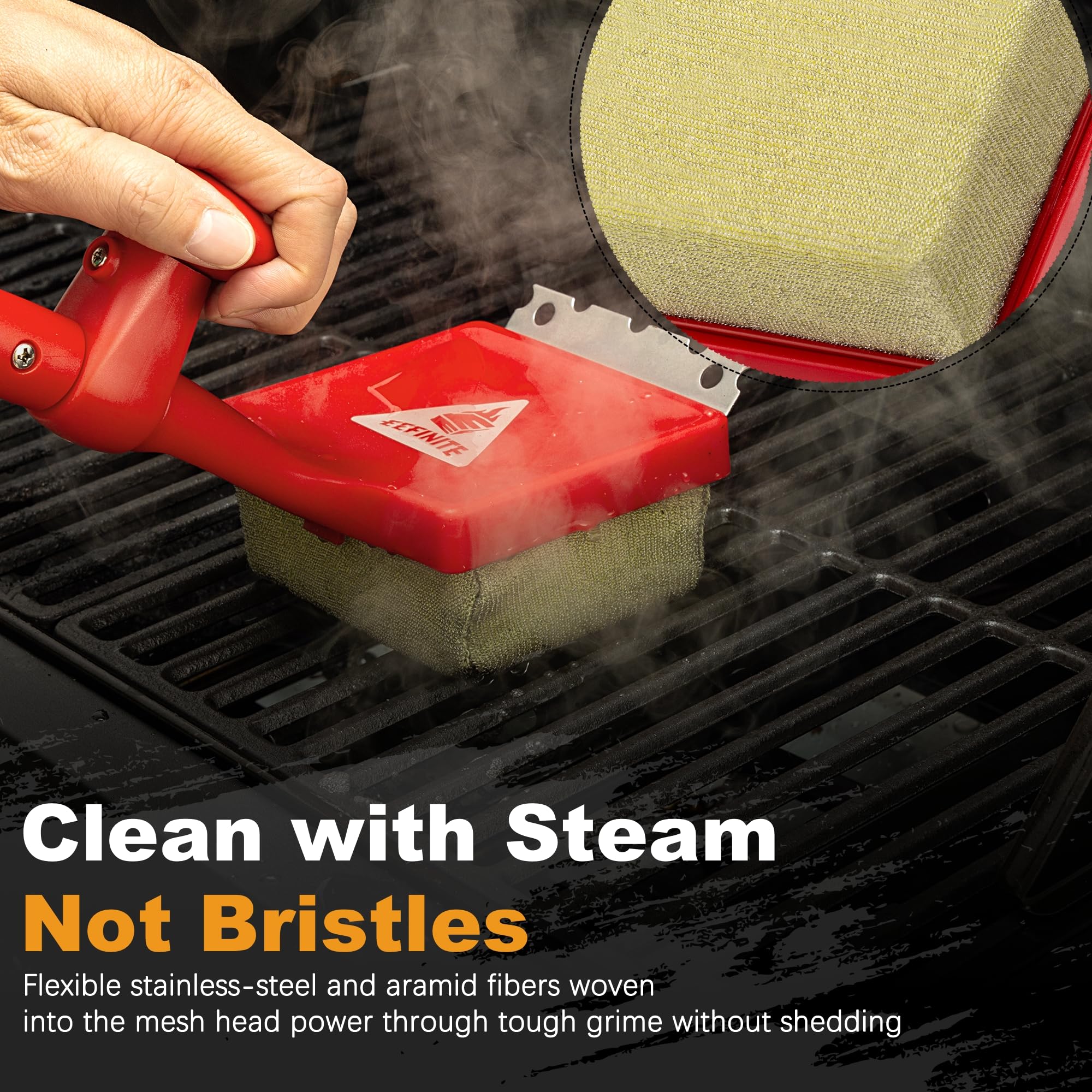 EEFINITE steam cleaning action on grills reduces grime without chemicals