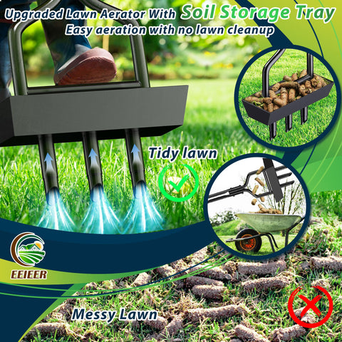 EEIEER aerator 3 tines close-up shows efficient soil penetration
