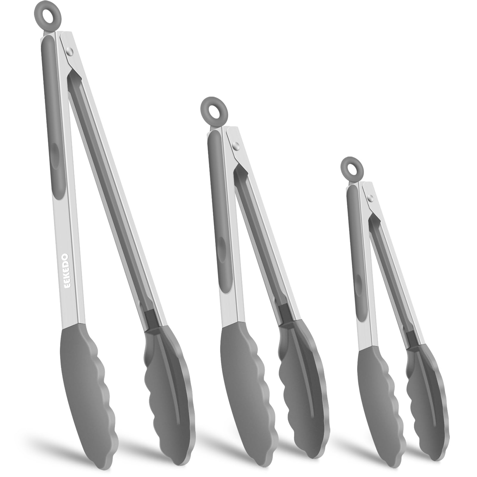 EEKEDO kitchen tongs 7in with silicone tips for gentle flipping and control on nonstick pans.
