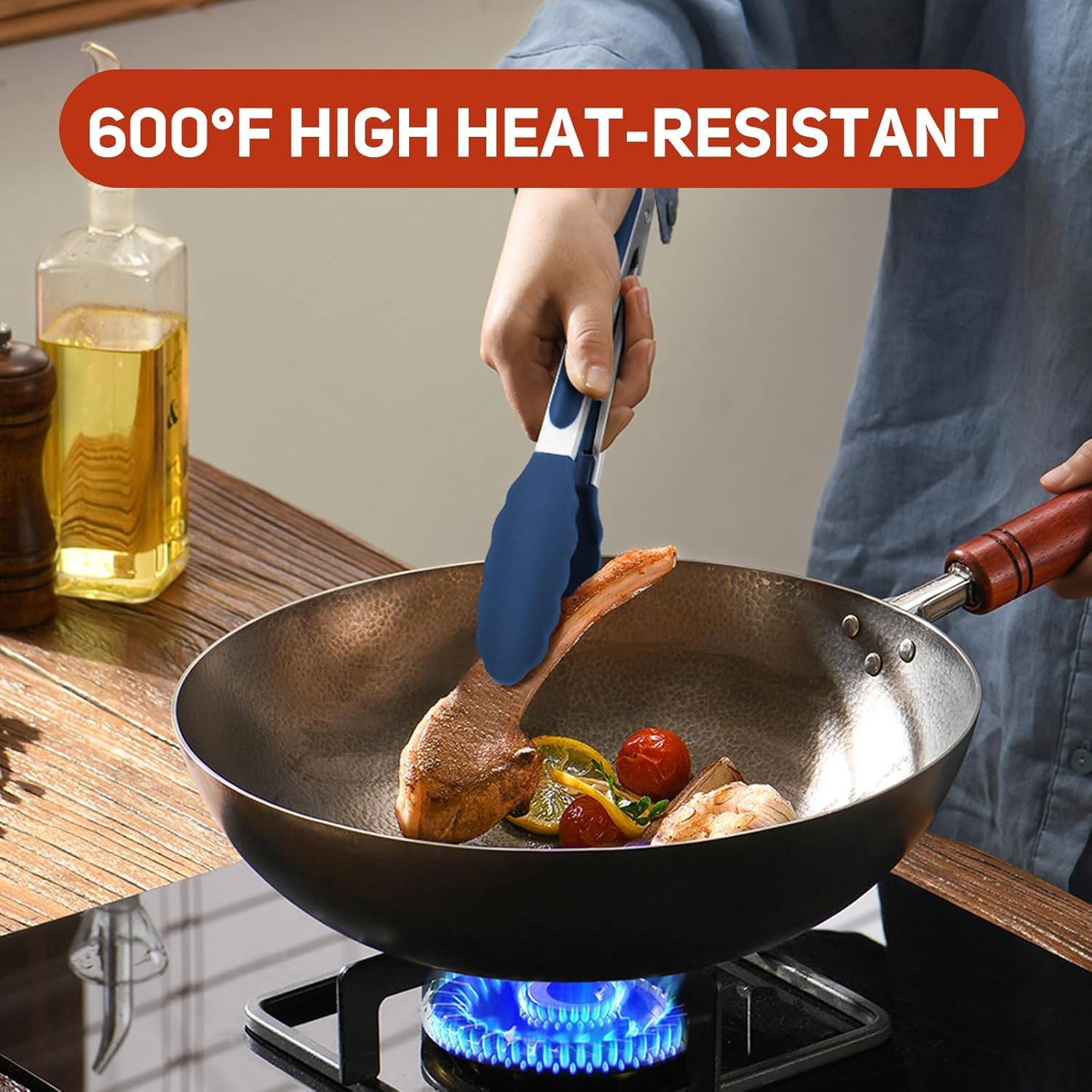 EEKEDO tongs shown on grill for versatile cooking