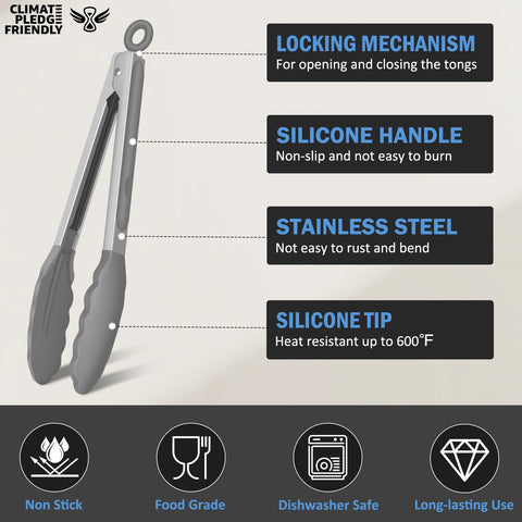 EEKEDO locking-tongs with ring-pull mechanism for compact storage and one-handed use.