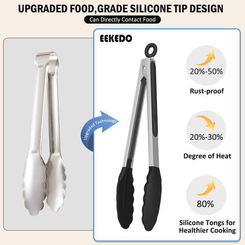 EEKEDO kitchen tongs 12in reach for outdoor barbecues and big pots