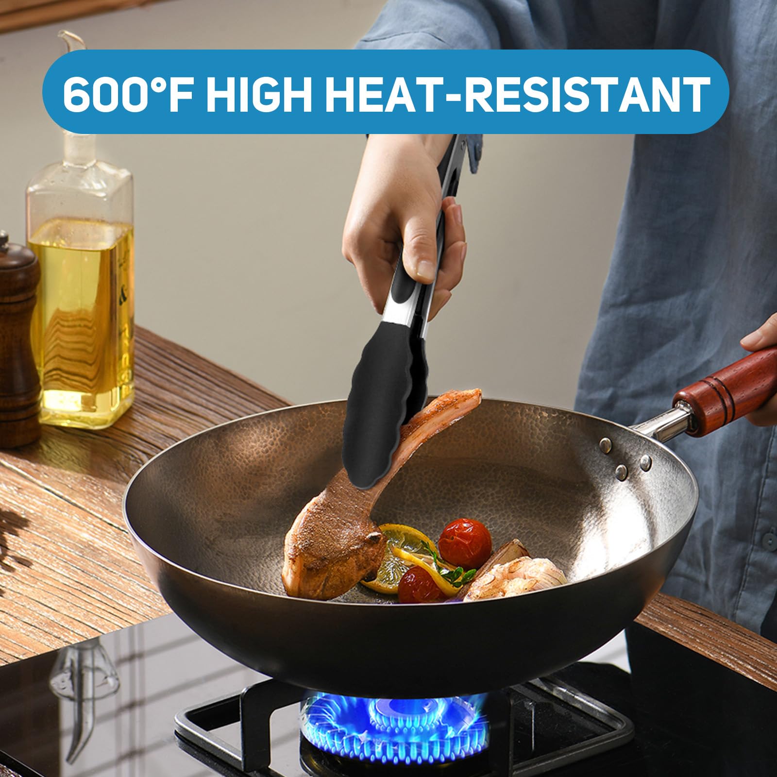 EEKEDO tongs ideal for BBQ grilling and frying tasks.