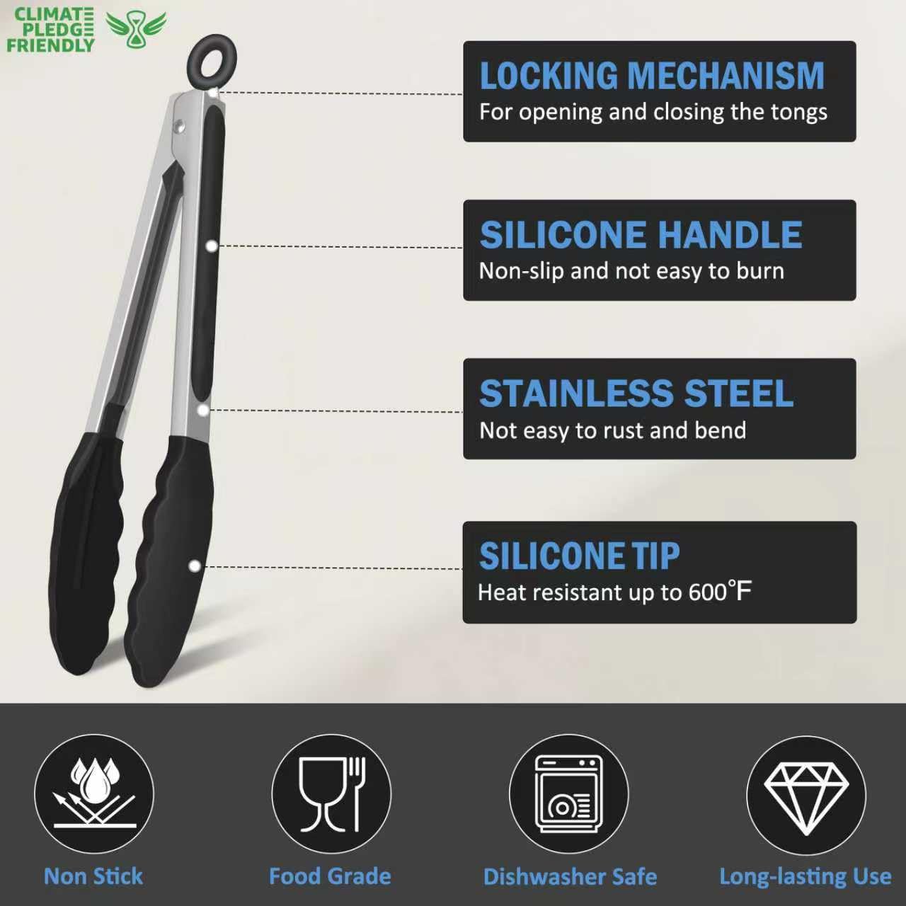 EEKEDO tongs locking mechanism for compact, one-handed operation.