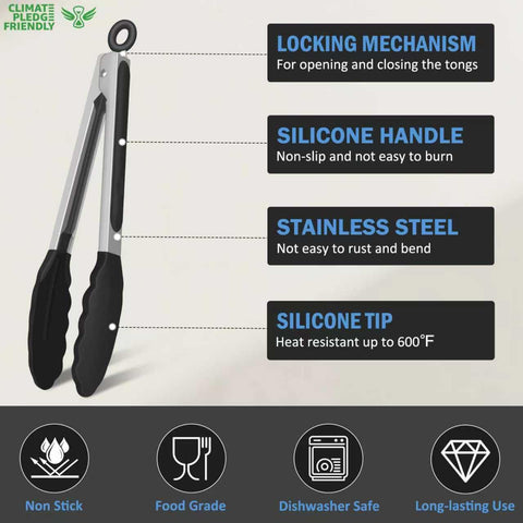 EEKEDO tongs locking mechanism for compact, one-handed operation.