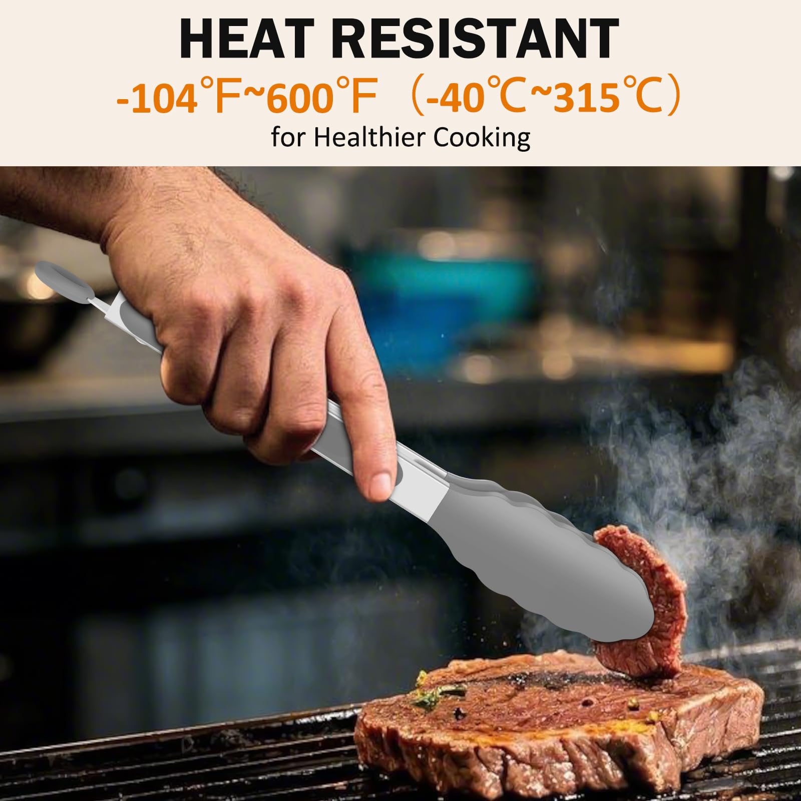 Non-scratch silicone tips protect nonstick pans during flipping and serving.