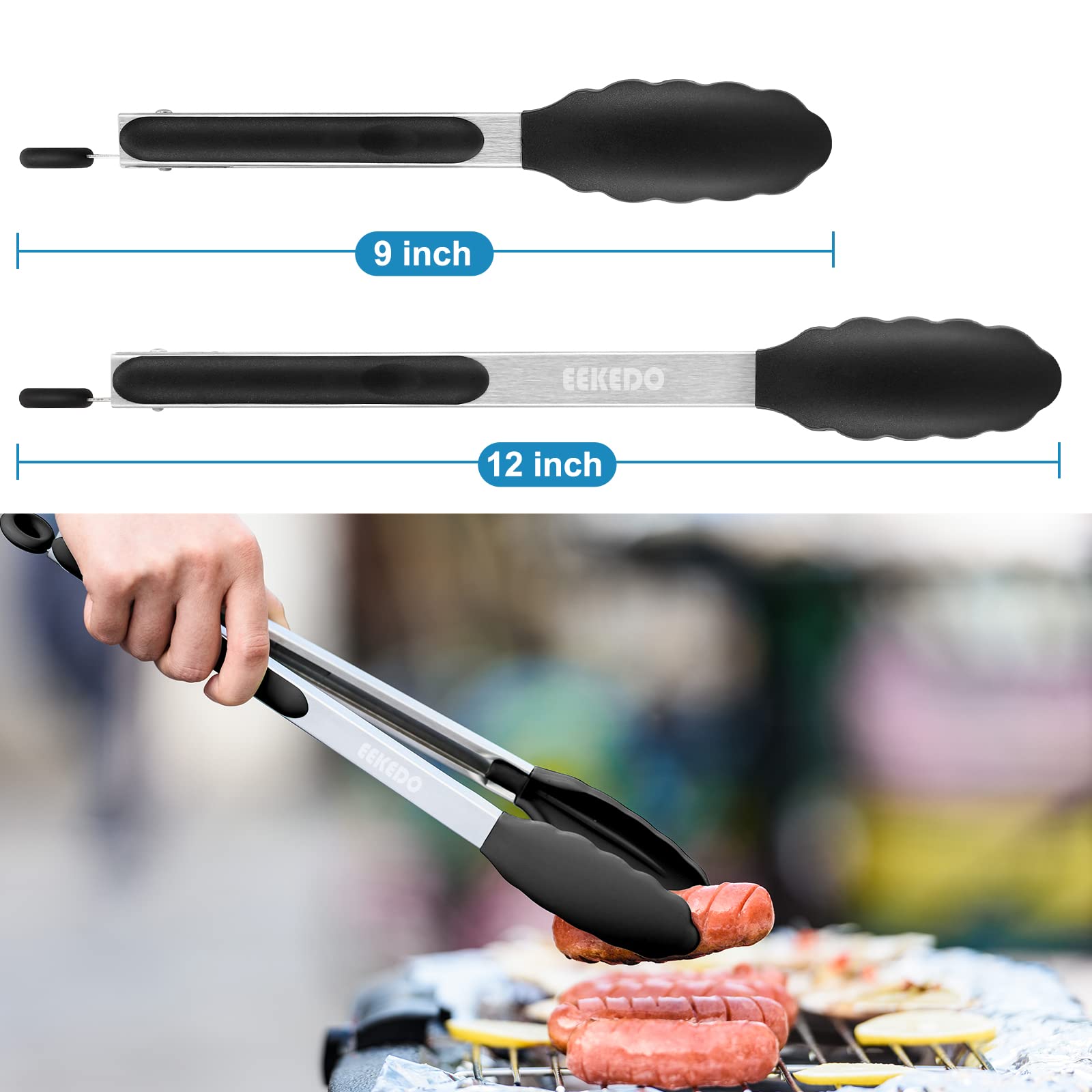 EEKEDO tongs two-size set includes 9 and 12 inch options.