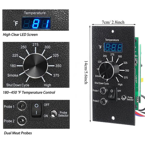 Eeranzoy Traeger control panel with blue LED display for quick readings.