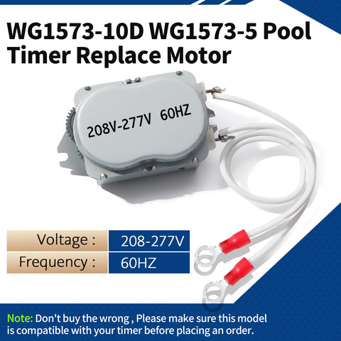 E ETO ENREGYTO WG1573-5 timer motor shown in compatibility test for pool clocks.