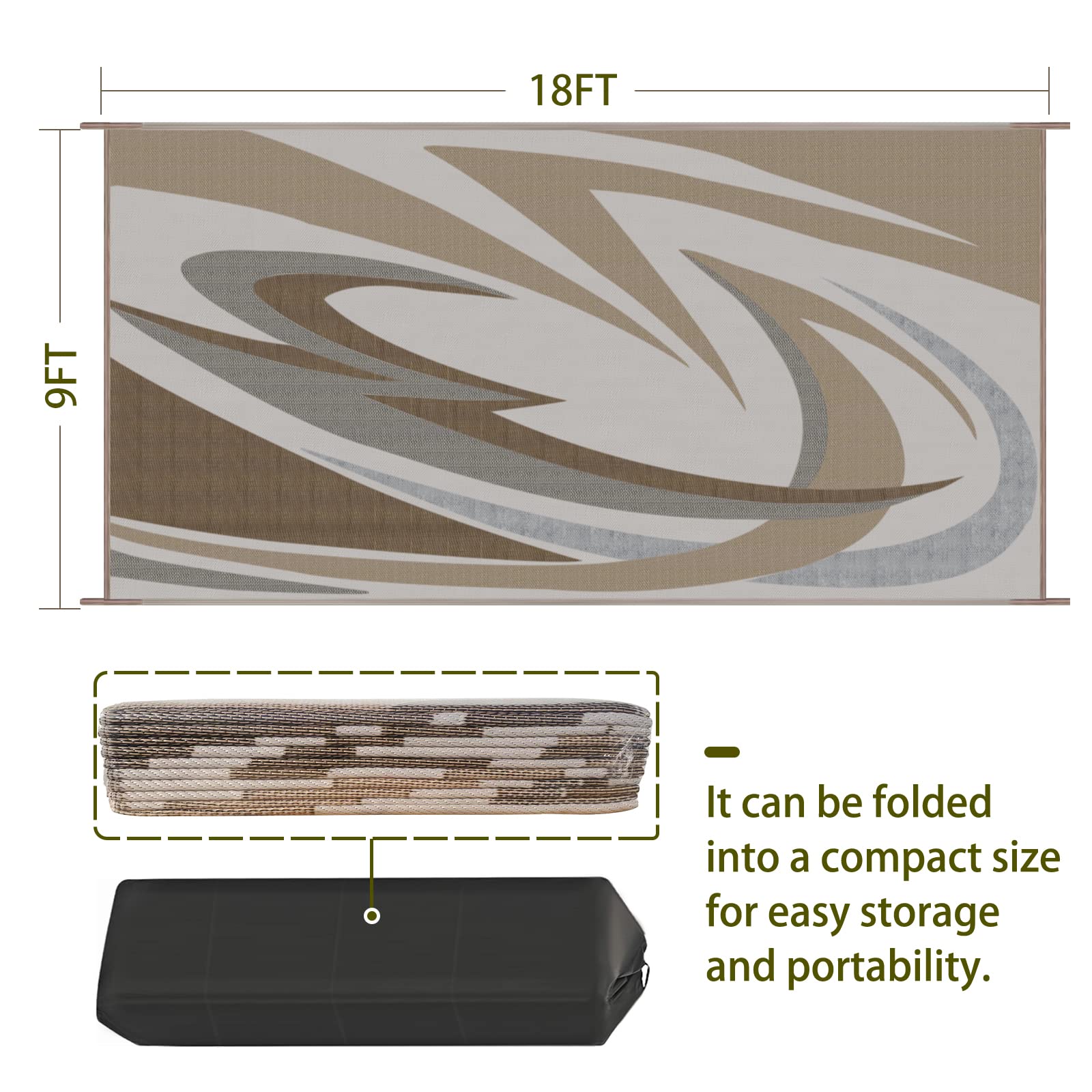 EEZ RV 9x18 brown mat with reinforced edges and stitching