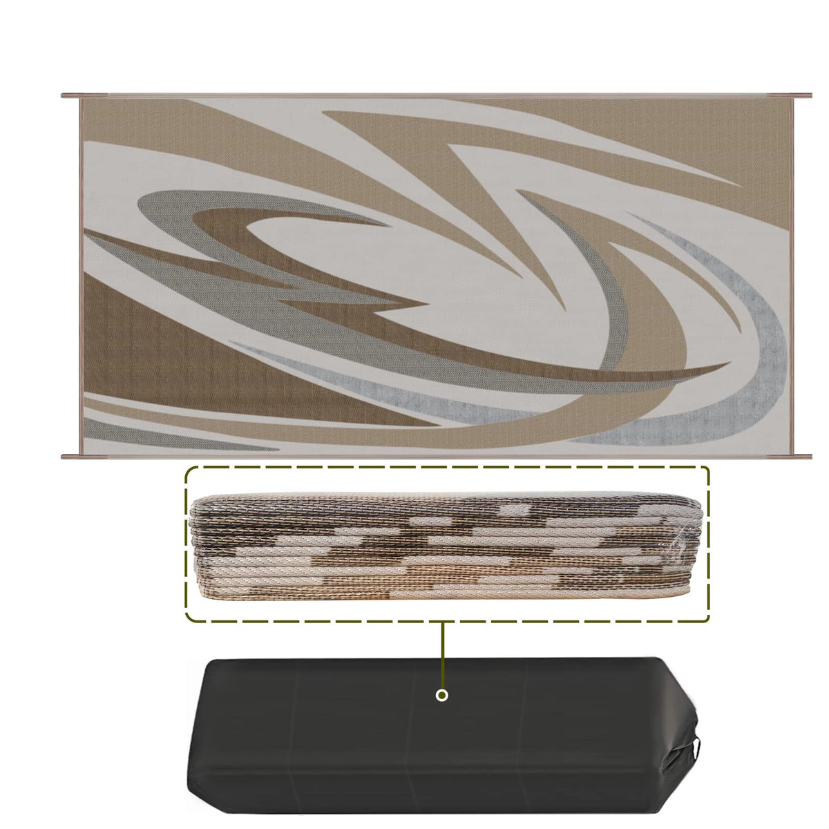 EEZ RV 9x18 brown reversible mat top view for durable outdoor coverage