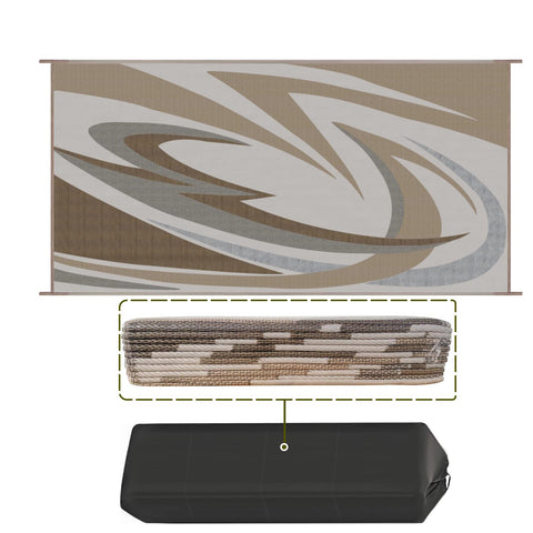 EEZ RV 9x18 brown reversible mat top view for durable outdoor coverage