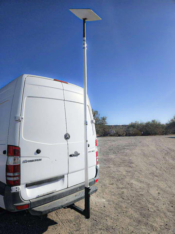 EEZ RV Products flagpole hitch mount displaying a flag on the move