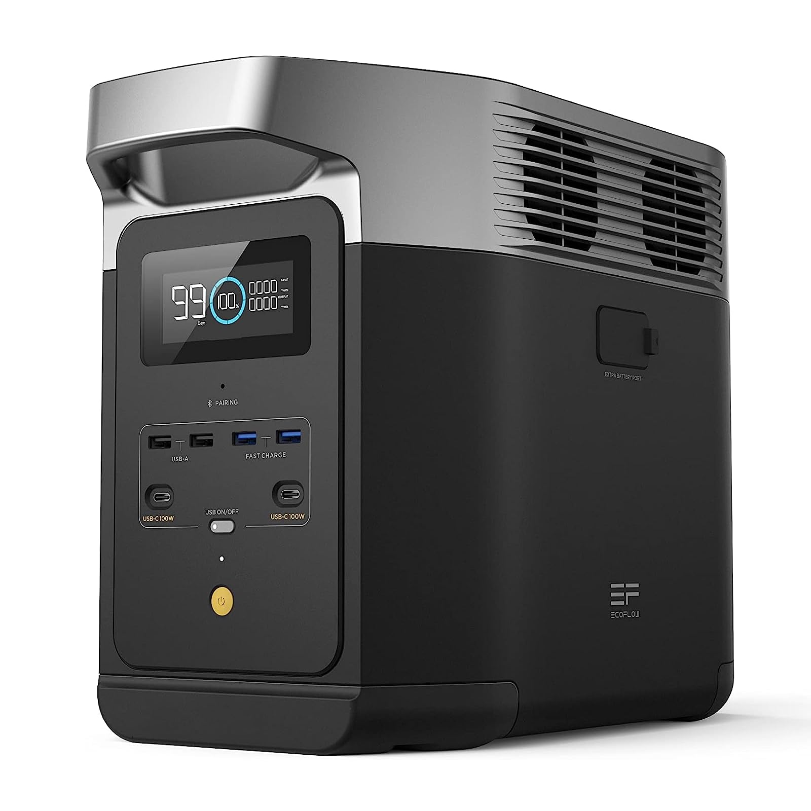 EF ECOFLOW Delta 2 front view highlighting compact power for home backup and camping.